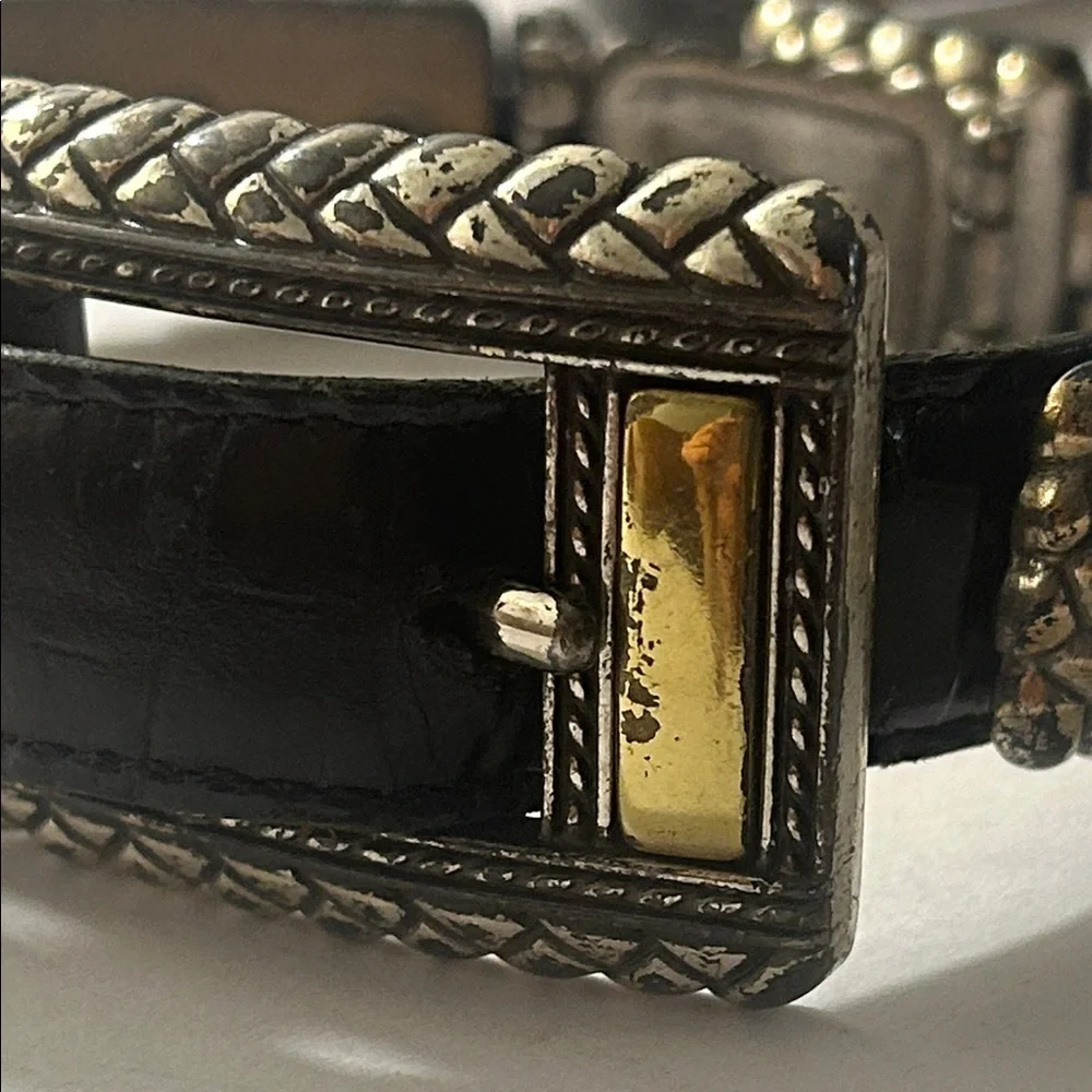 Vintage Brighton Black Genuine Leather and Silver Metal Belt